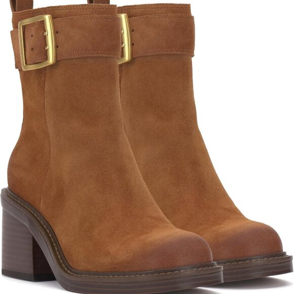 Women's Suede Ankle Bootie 9.5 Rubber Sole Stacked Heel Zip Closure - Picture 8 of 9